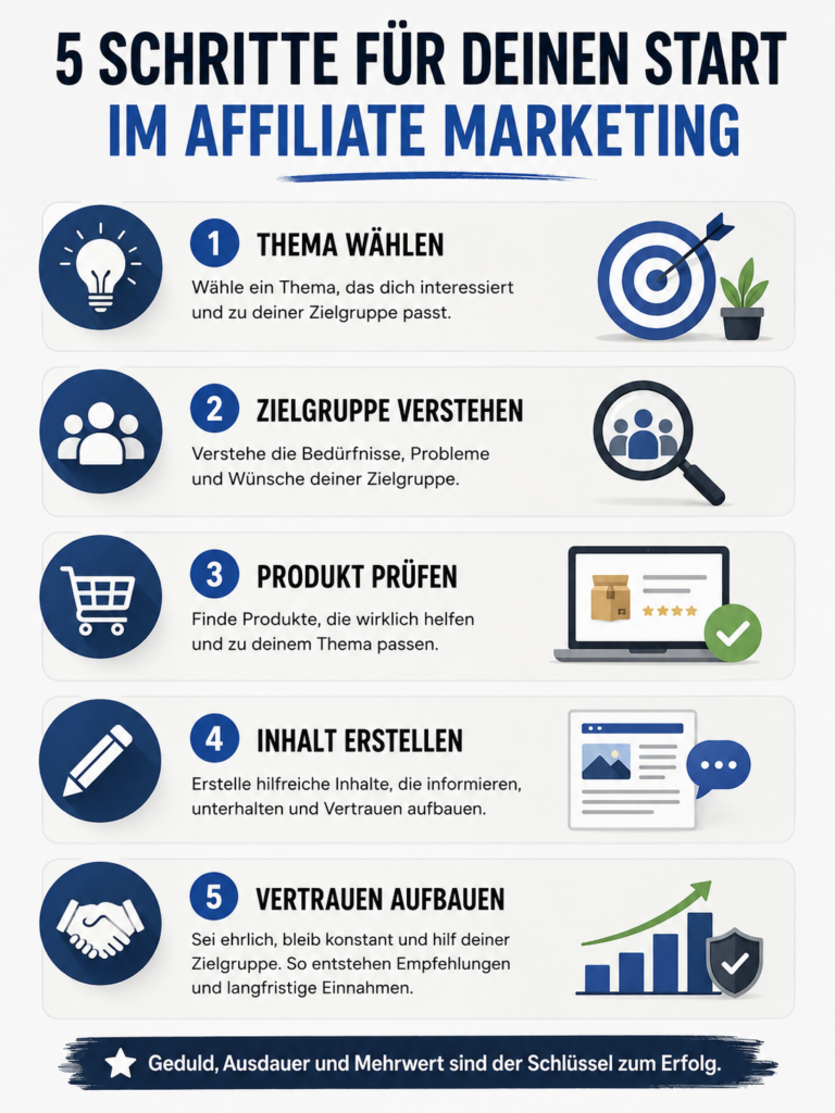 Fünf einfache Schritte für den Einstieg ins Affiliate Marketing